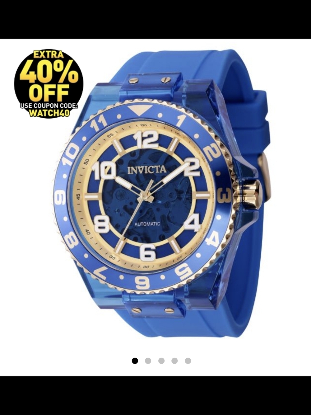 Invicta Blue and Gold Skeleton Dial Men's Watch